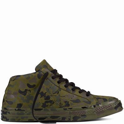 Converse One Star Nubuck Utility Camo Mid Tops Womens - Green/Black Shoes (469WEFMK)